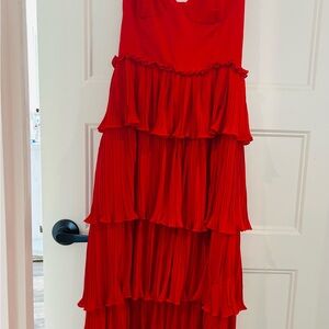 Olivaceous Vibrant Red Ruffle Dress